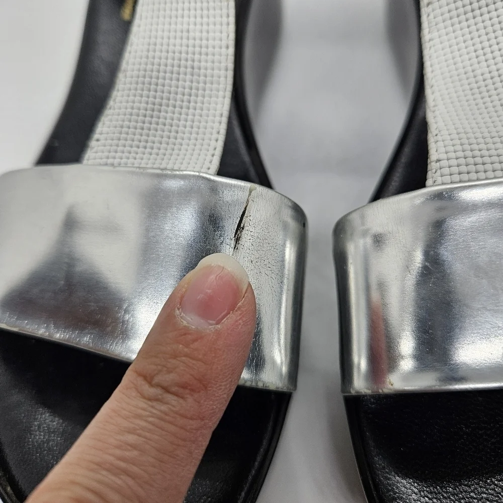 Robert Cleregie leather platform T-strap sandals black white silver EU 36